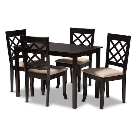 Baxton Studio Verner Sand Upholstered Espresso Finished 5-Piece Wood Dining Set 157-9725-8026